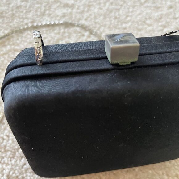 Enzo Angiolini Mini Black Nylon Evening Shoulder Clutch Crossbody Bag Chain Prom - Picture 4 of 8
